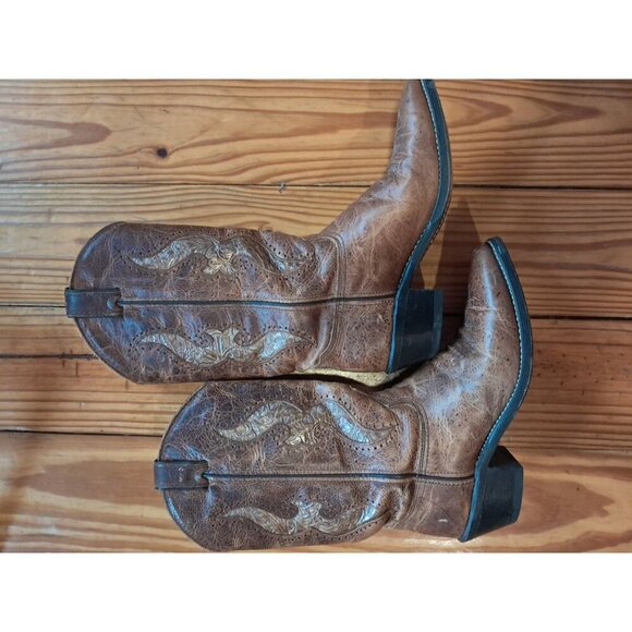 Brown And Tan Embroidered Cowgirl Western 6 1/2 M Leather - Picture 1 of 4